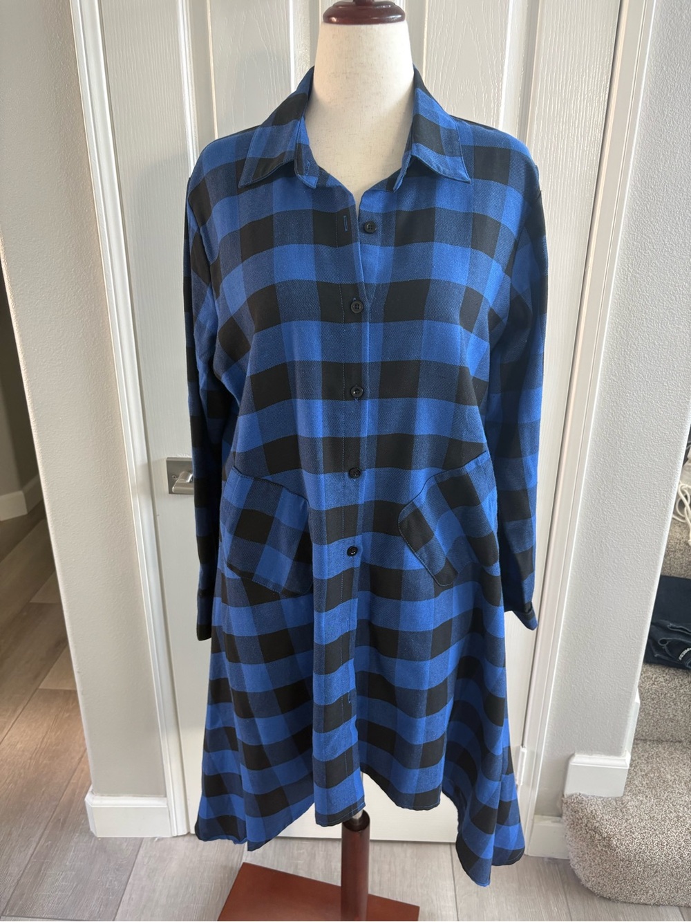 Olrain | Womens Plaid V Neck Long Sleeve Irregular Hem Shirt Dress| Sz XXL